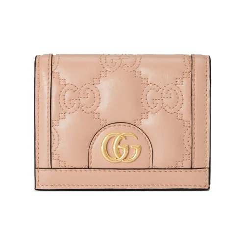 GUCCI GG Matelassé Leather Card Holder Wallet Small Size Women's Rose Beige