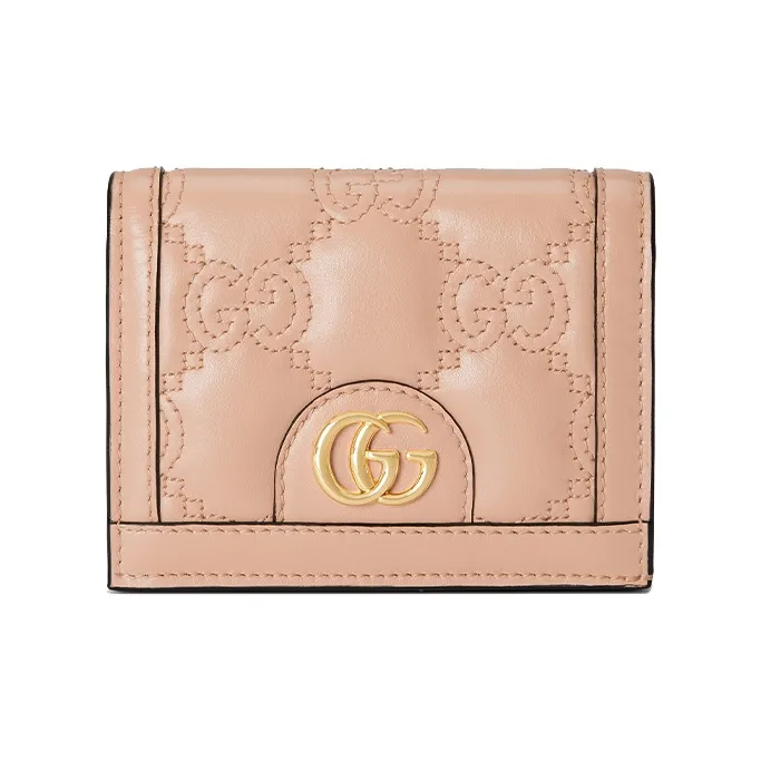 GUCCI GG Matelassé Leather Card Holder, Wallet Trumpets Women's Rose Beige-0
