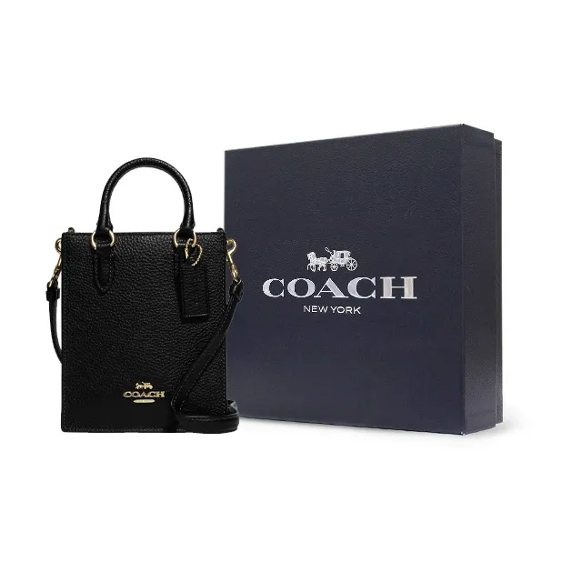 COACH N/S Pebbled Leather Tote Bag Shopping Bag Handbag Shoulder Bag Crossbody Bag Mini Women's Black-6