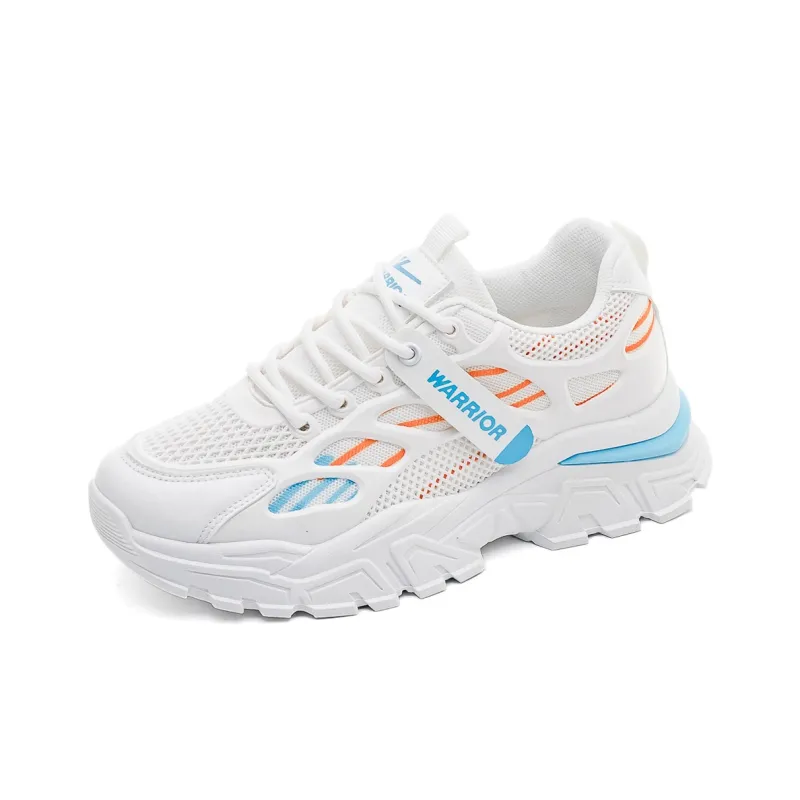Warrior Cushioned Anti Slip Wear Resistant Breathable Lightweight Low Top Chunky Sneakers Women's White Blue-1