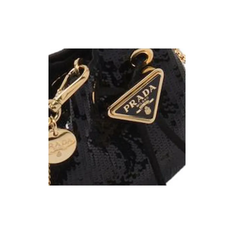 PRADA Sequins Satin One Shoulder Crossbody Clutches Mini Women's Black-4