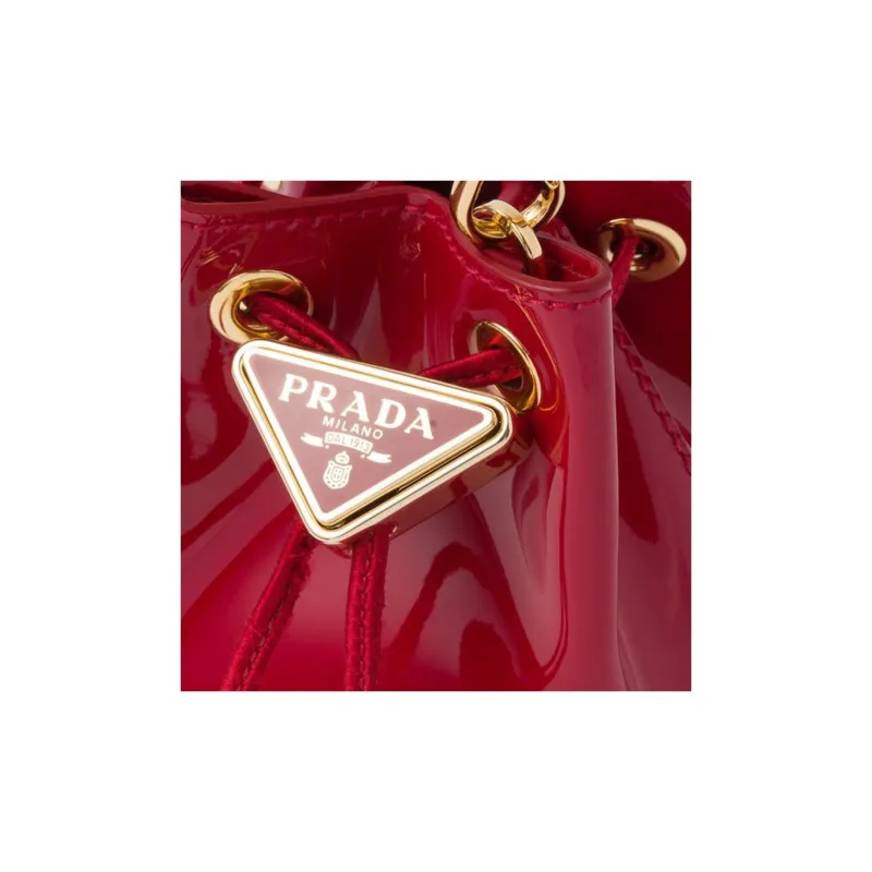 PRADA Patent Leather One Shoulder Crossbody Clutch Mini Women's Cherry Red-4