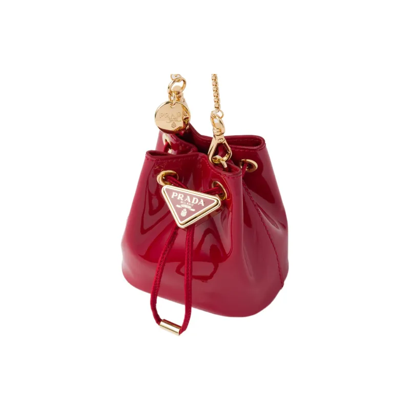 PRADA Patent Leather One Shoulder Crossbody Clutch Mini Women's Cherry Red-1
