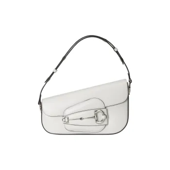 GUCCI Horsebit 1955 Leather Handbag Shoulder Bag Women's White