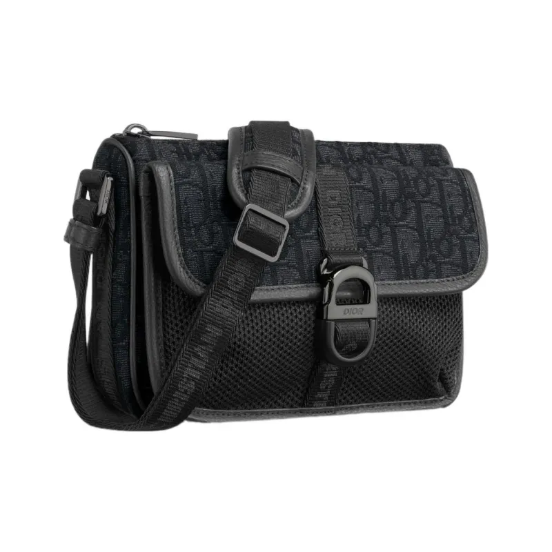 DIOR Oblique Print Shoulder Bag Crossbody Bag Mini Men's Black-1