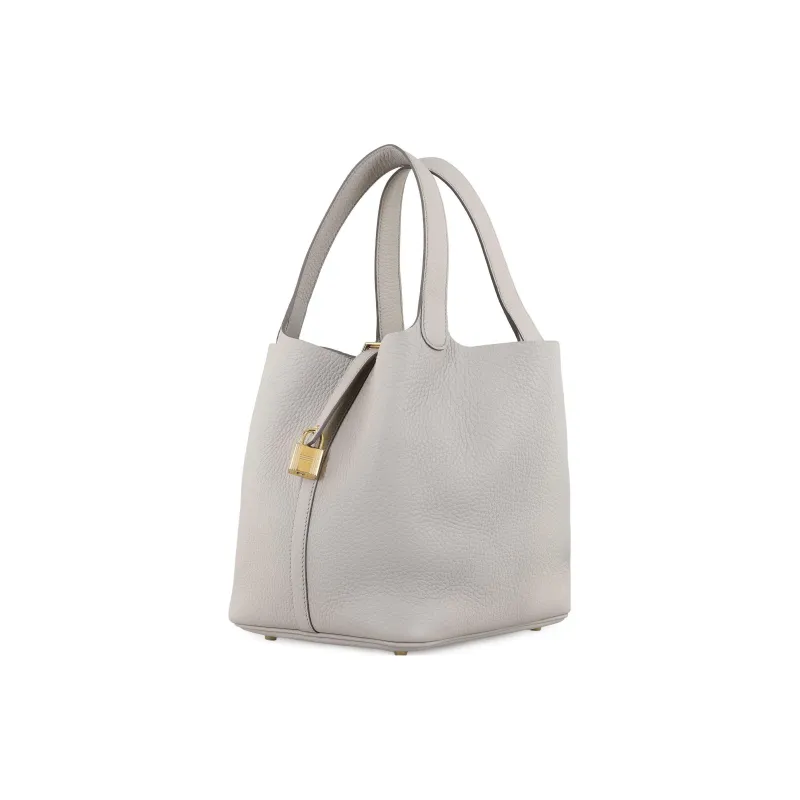 HERMES Picotin Lock Clemence Bullock Leather Bucket Bag Handbag 22 Women's Concrete Gray-1