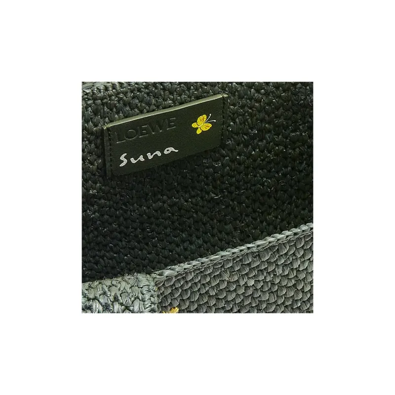LOEWE Suna Fujita Collaboration Font Tote Raffia Fiber Tote Bag Shopping Bag Handbag Small Size Women's Dark Green-5