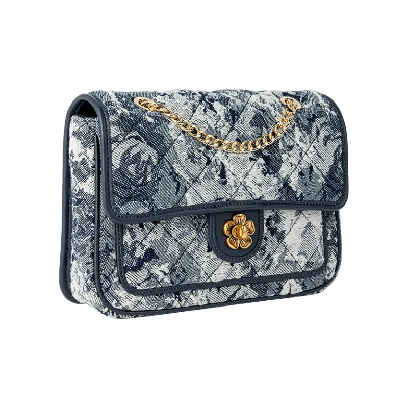 VANESSA HOGAN Fabric, Synthetic Leather Small Square Bag Shoulder Bag, Crossbody Bag Medium Size Women's Blue-1