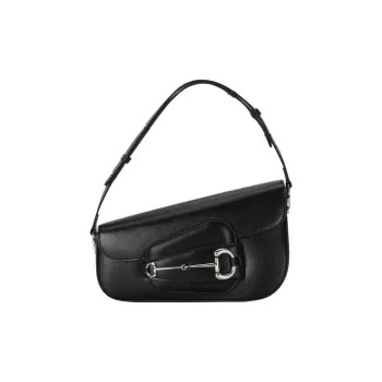 GUCCI Horsebit 1955 Leather Handbag Shoulder Bag Small Size Women's Black