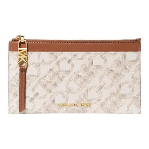 MICHAEL KORS Canvas Wallets Card Holders Large Size Women's Vanilla & Brown