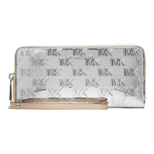 MICHAEL KORS Thermoplastic PU Polyurethane Wrist Bag Clutch Wallet Large Size Women's Silver