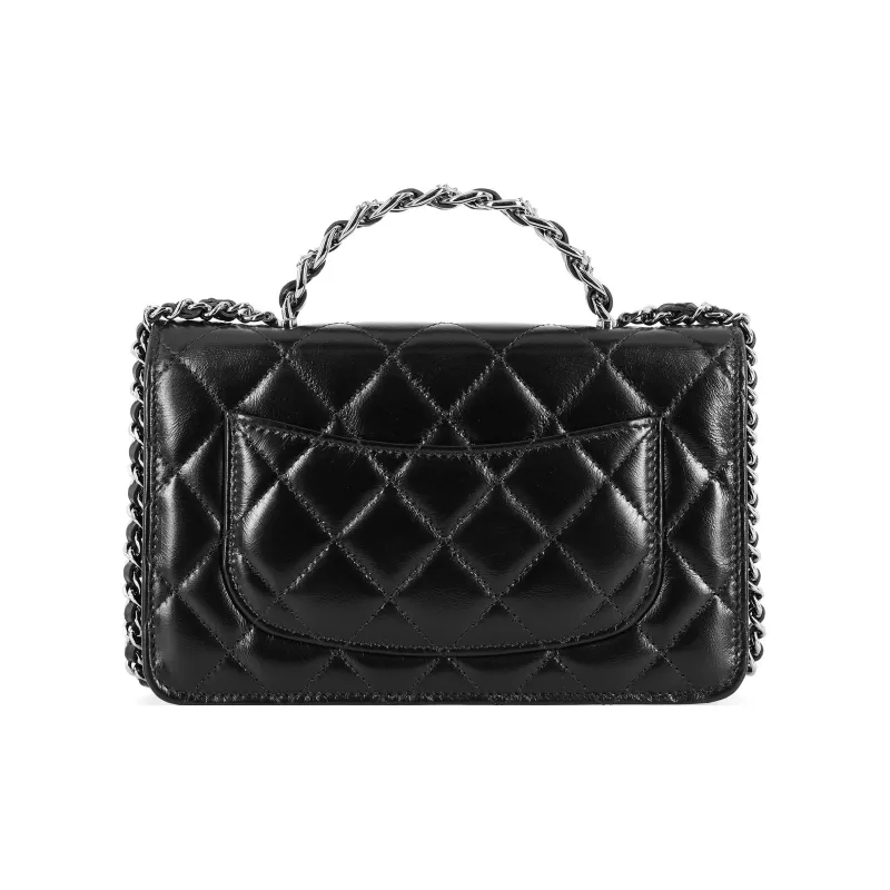 CHANEL Bright Color Wrinkle Calfskin Shoulder Bag, Crossbody Bag, Handbag Women's Black-2