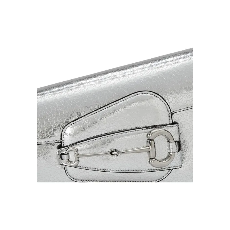 GUCCI Horsebit 1955 Crackle Leather Handbag Shoulder Bag Women's Silver-8