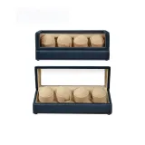 [4 Watch Slot]Blue Ostrich PU Leather+Camel Hair