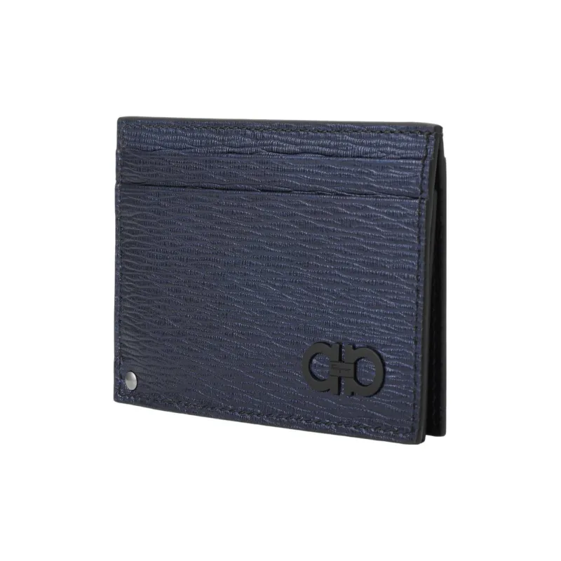 FERRAGAMO Leather Card Holder Wallet Men's Blue-2