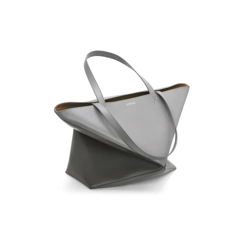 LOEWE Shiny Cow Leather Tote Bag, Shopping Bag, Shoulder Bag, Handbag Tubas Men's Pearl Gray & Dark Gray-2