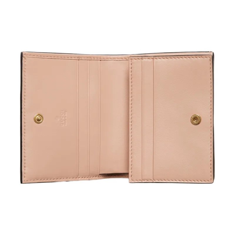 GUCCI GG Matelassé Leather Card Holder, Wallet Trumpets Women's Rose Beige-3