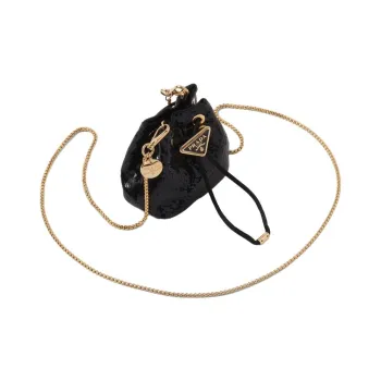 PRADA Sequins Satin One Shoulder Crossbody Clutches Mini Women's Black