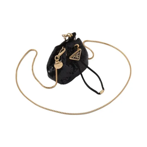 PRADA Sequins Satin One Shoulder Crossbody Clutches Mini Women's Black