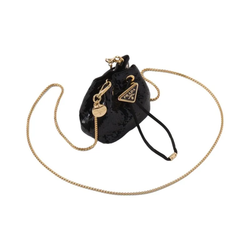 PRADA Sequins Satin One Shoulder Crossbody Clutches Mini Women's Black-0