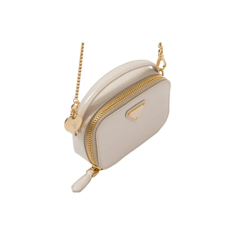 PRADA Patent Leather Clutch Mini Women's Ivory-1