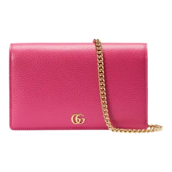 GUCCI GG Marmont Leather Shoulder Bag Crossbody Bag Wallet Mini Women's Fuchsia