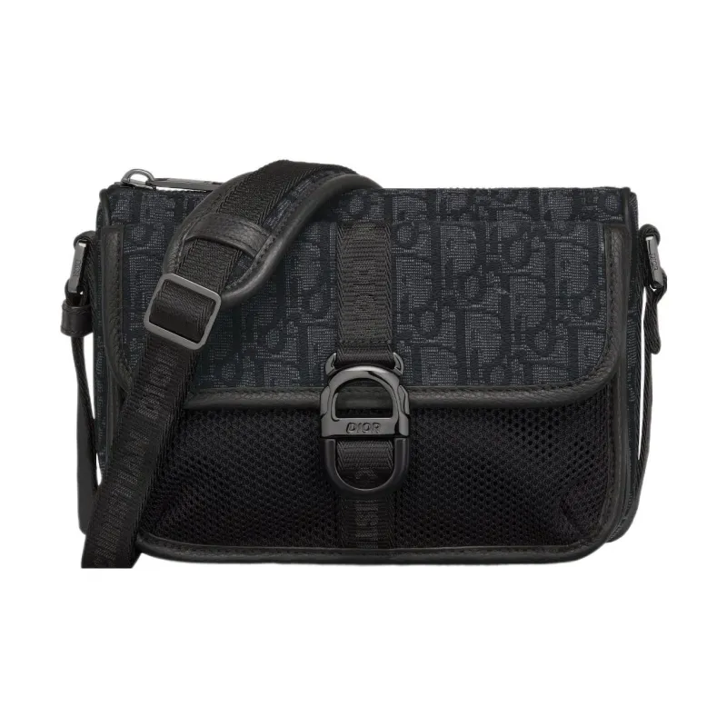 DIOR Oblique Print Shoulder Bag Crossbody Bag Mini Men's Black-0