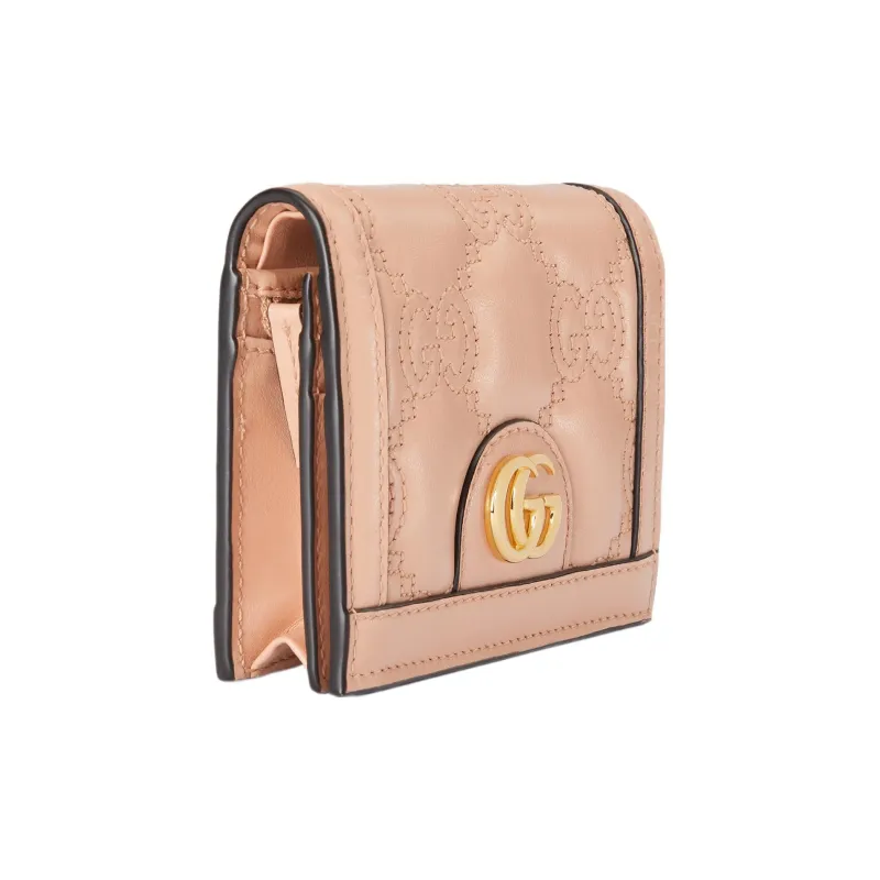 GUCCI GG Matelassé Leather Card Holder, Wallet Trumpets Women's Rose Beige-1