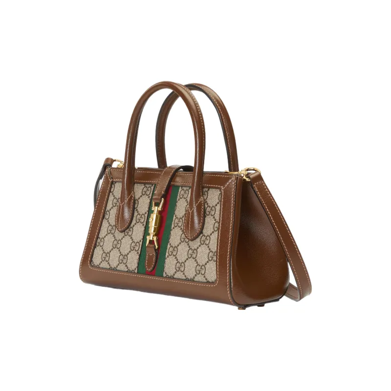 GUCCI Jackie 1961 Canvas With Leather Shoulder Bag, Crossbody Bag, Handbag Small Size Women's Beige & Ebony-1