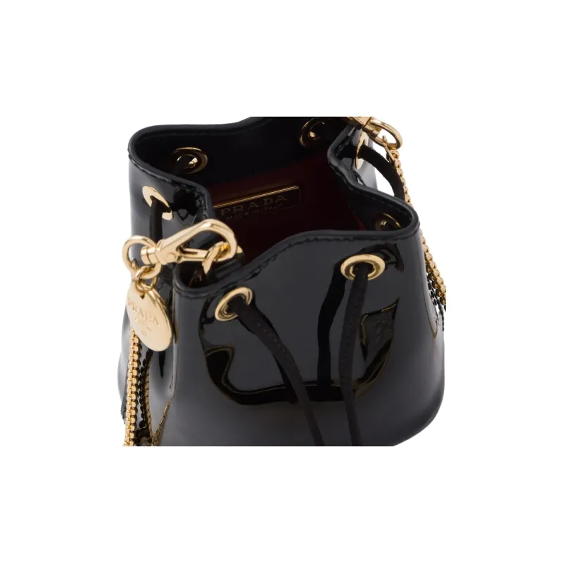 PRADA Patent Leather Bonded Leather One Shoulder Crossbody Clutches Mini Women's Black-2