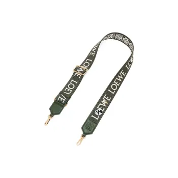LOEWE Suna Fujita Collaboration Panda Embroidery Fabric With Cow Leather Bag Strap Women's Dark Green