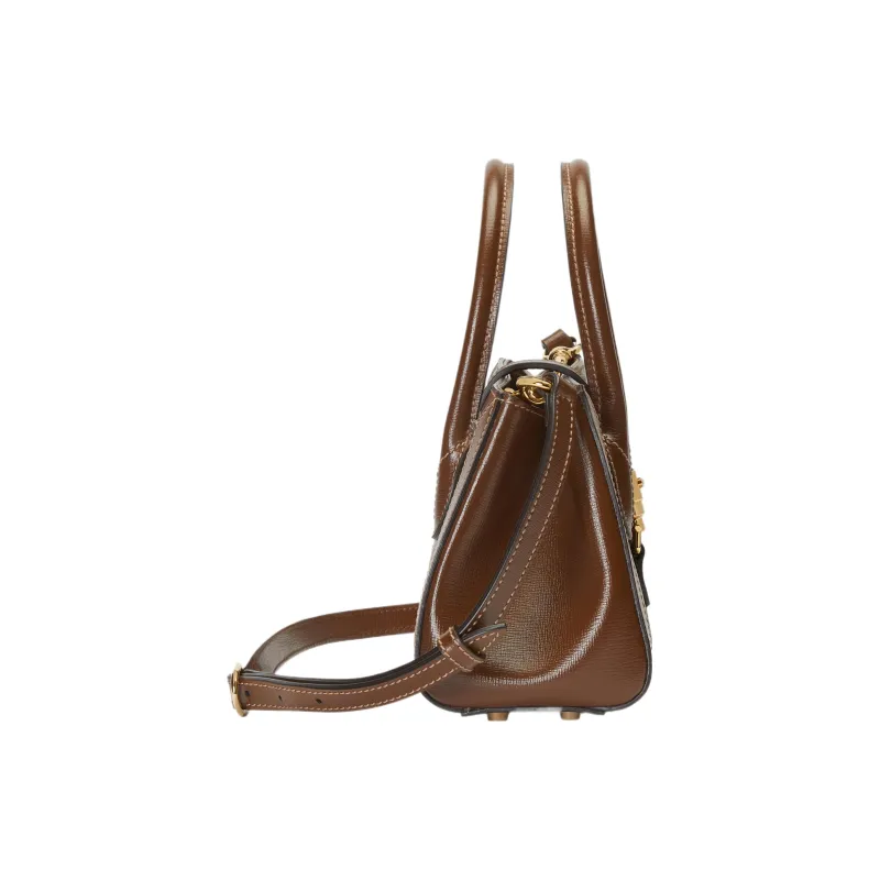 GUCCI Jackie 1961 Canvas With Leather Shoulder Bag, Crossbody Bag, Handbag Small Size Women's Beige & Ebony-2