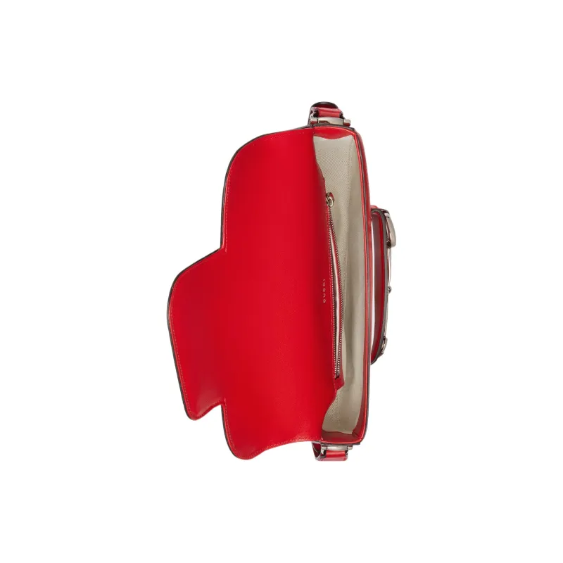 GUCCI Horsebit 1955 Leather Handbag Shoulder Bag Small Size Women's Red-6