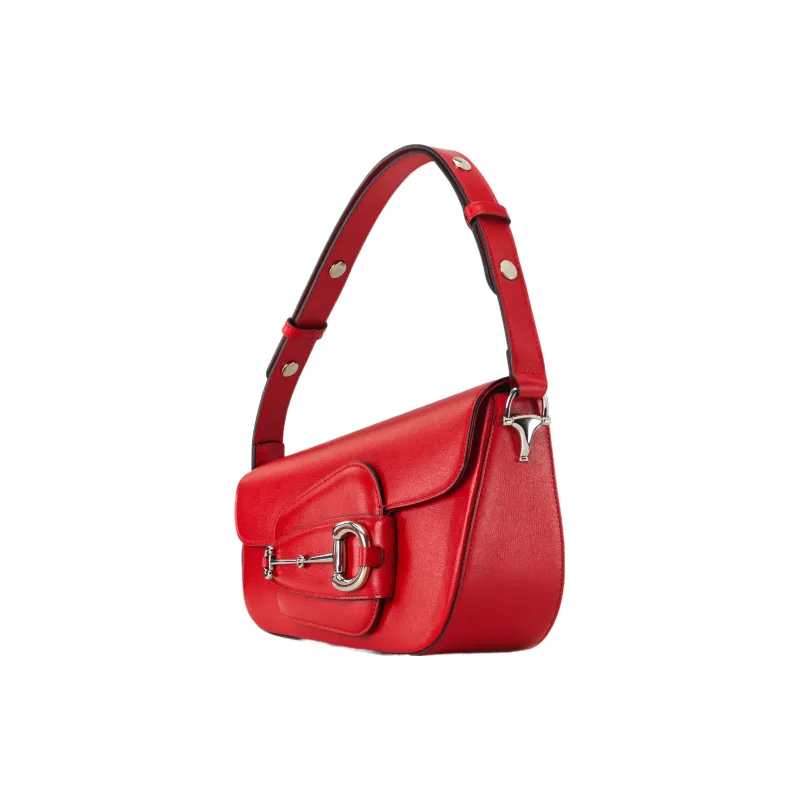 GUCCI Horsebit 1955 Leather Handbag Shoulder Bag Small Size Women's Red-1
