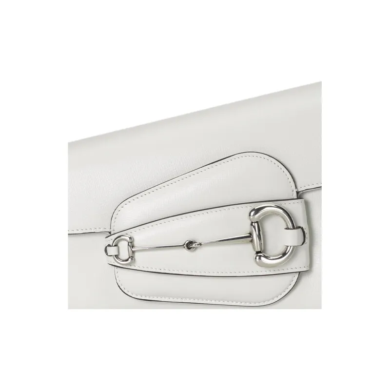GUCCI Horsebit 1955 Leather Handbag Shoulder Bag Women's White-7