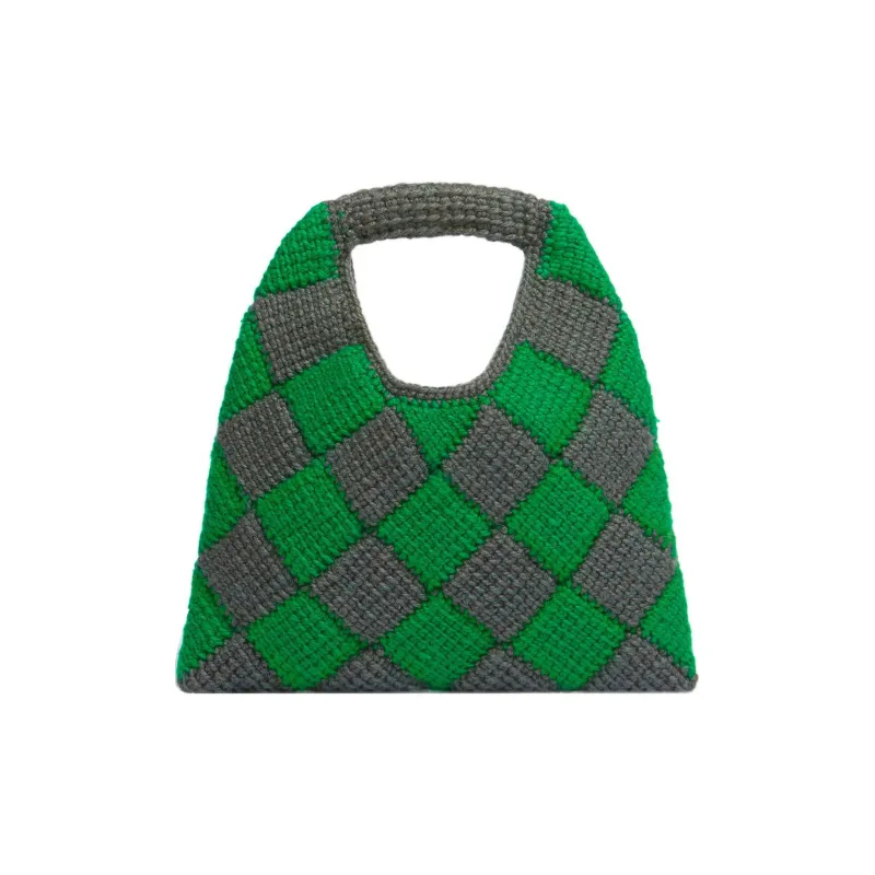 MARNI Acrylic Knitted Fabric With Cow Leather Basket Bag Handbag Mini Women's Gray & Green-2