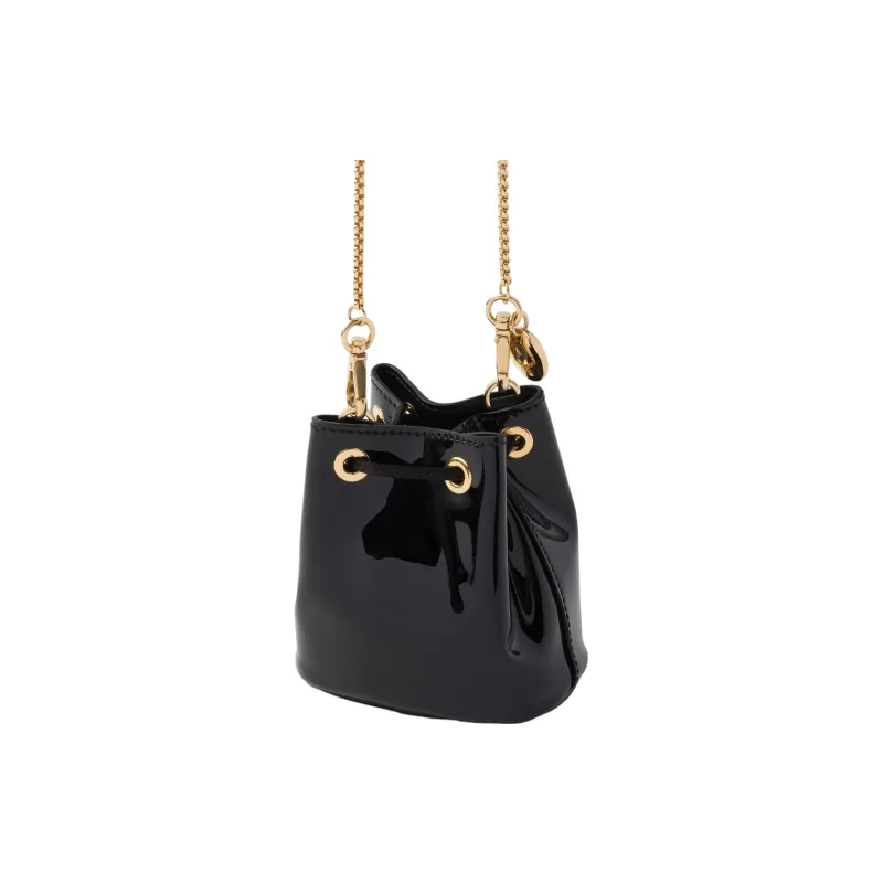 PRADA Patent Leather Bonded Leather One Shoulder Crossbody Clutches Mini Women's Black-1