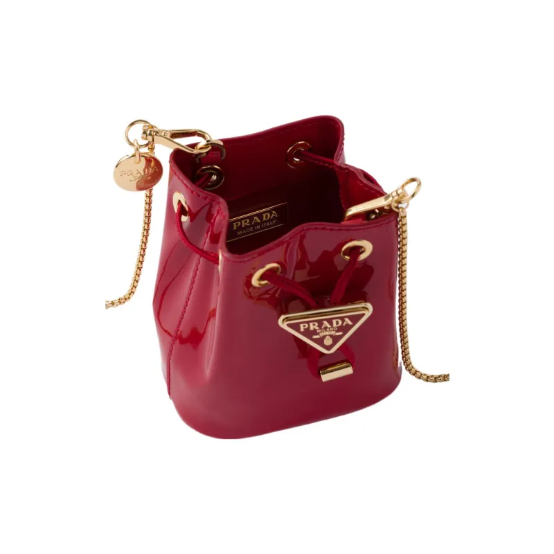 PRADA Patent Leather One Shoulder Crossbody Clutch Mini Women's Cherry Red-2