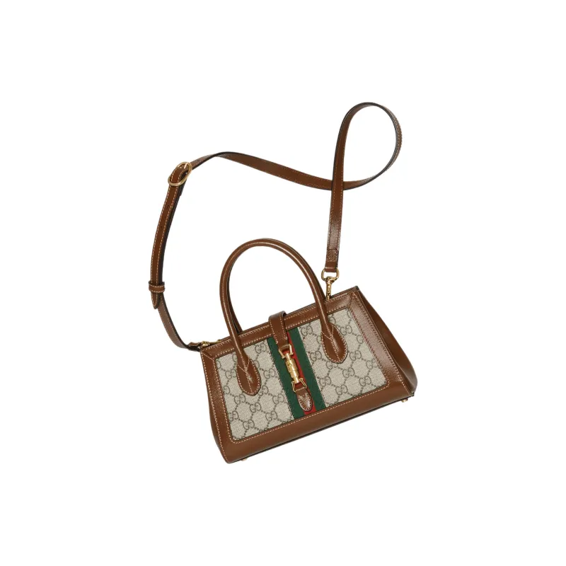 GUCCI Jackie 1961 Canvas With Leather Shoulder Bag, Crossbody Bag, Handbag Small Size Women's Beige & Ebony-6