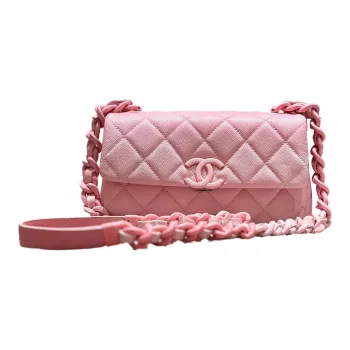CHANEL Grain Embossed Caviar Cow Leather Flap Bag, Crossbody Bag, Shoulder Bag Women's Pink