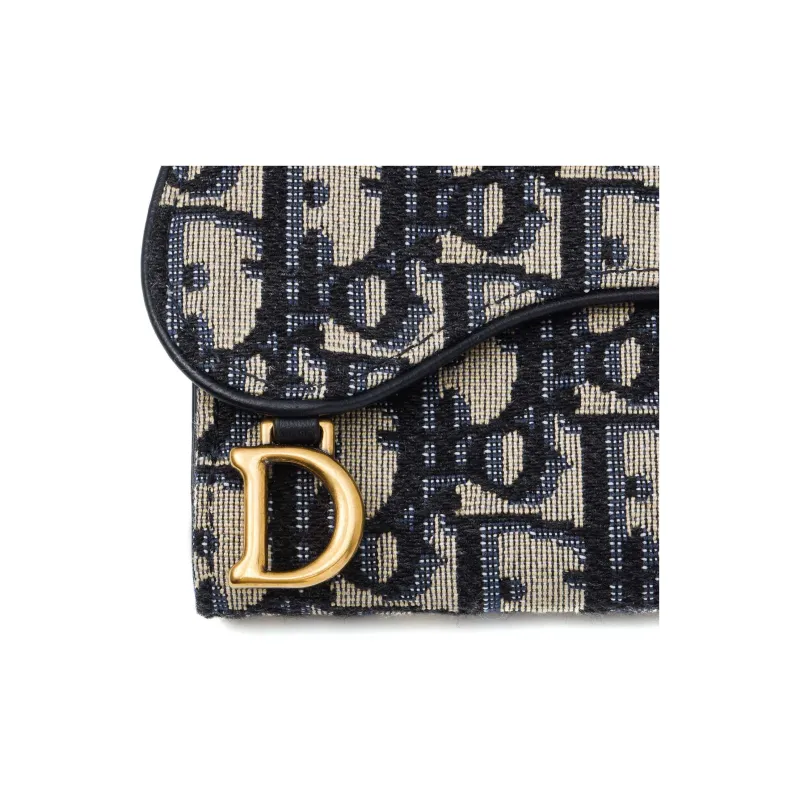 DIOR Saddle Canvas Canvas Bag Card Holder Coin Purse Wallet Medium Size Unisex Denim Blue-6