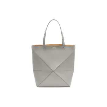 LOEWE Shiny Cow Leather Tote Bag, Shopping Bag, Shoulder Bag, Handbag Large Size Women's Pearl Gray