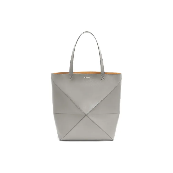 LOEWE Shiny Cow Leather Tote Bag, Shopping Bag, Shoulder Bag, Handbag Large Size Women's Pearl Gray-0