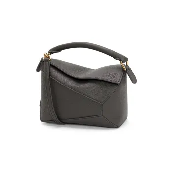 LOEWE Puzzle Soft Grain Cow Leather Puzzle Bag, Shoulder Bag, Crossbody Bag, Handbag Mini Women's Dark Gray