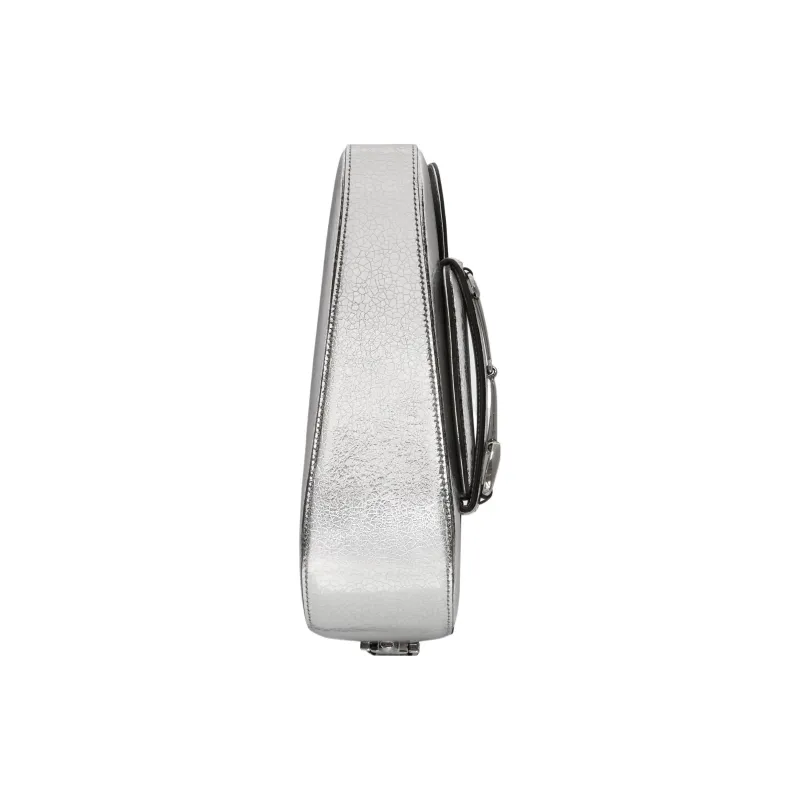 GUCCI Horsebit 1955 Crackle Leather Handbag Shoulder Bag Women's Silver-3