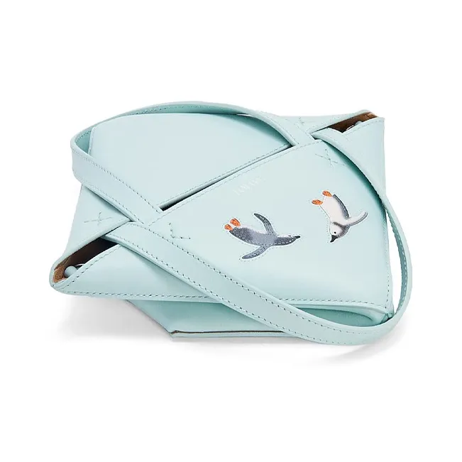 LOEWE Suna Fujita Collaboration Shiny Cow Leather Handbag Mini Women's Iceberg Blue-3