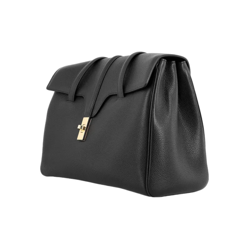 CELINE SOFT 16 Cow Leather Portable Crossbody Bag, Shoulder Bag Women's Black-3