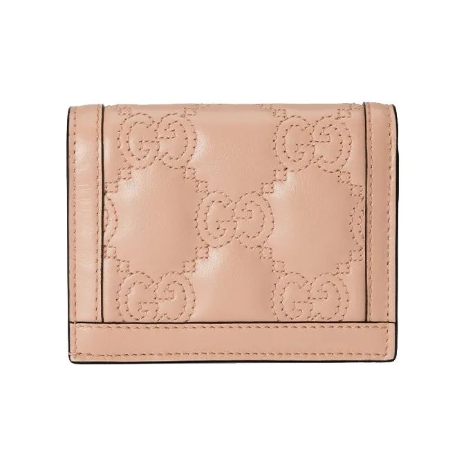 GUCCI GG Matelassé Leather Card Holder, Wallet Trumpets Women's Rose Beige-2