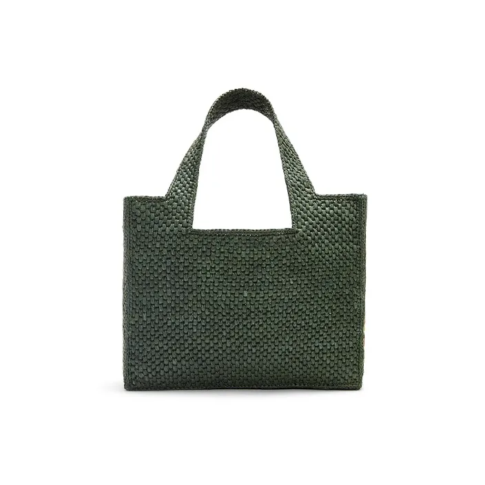 LOEWE Suna Fujita Collaboration Font Tote Raffia Fiber Tote Bag Shopping Bag Handbag Small Size Women's Dark Green-3