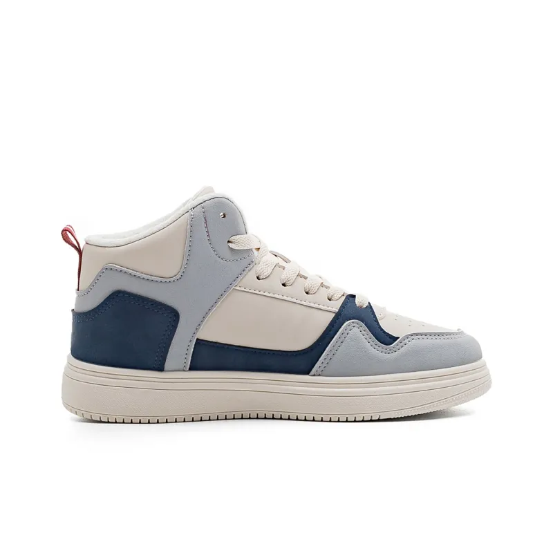 RENBEN Warm Anti-Slip And Wear-Resistant High-Top Skateboard Shoes Women's Beige Blue-1